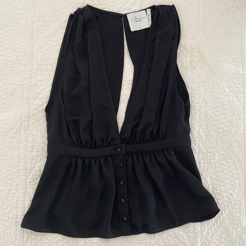L’Academie black silk deep v tank
